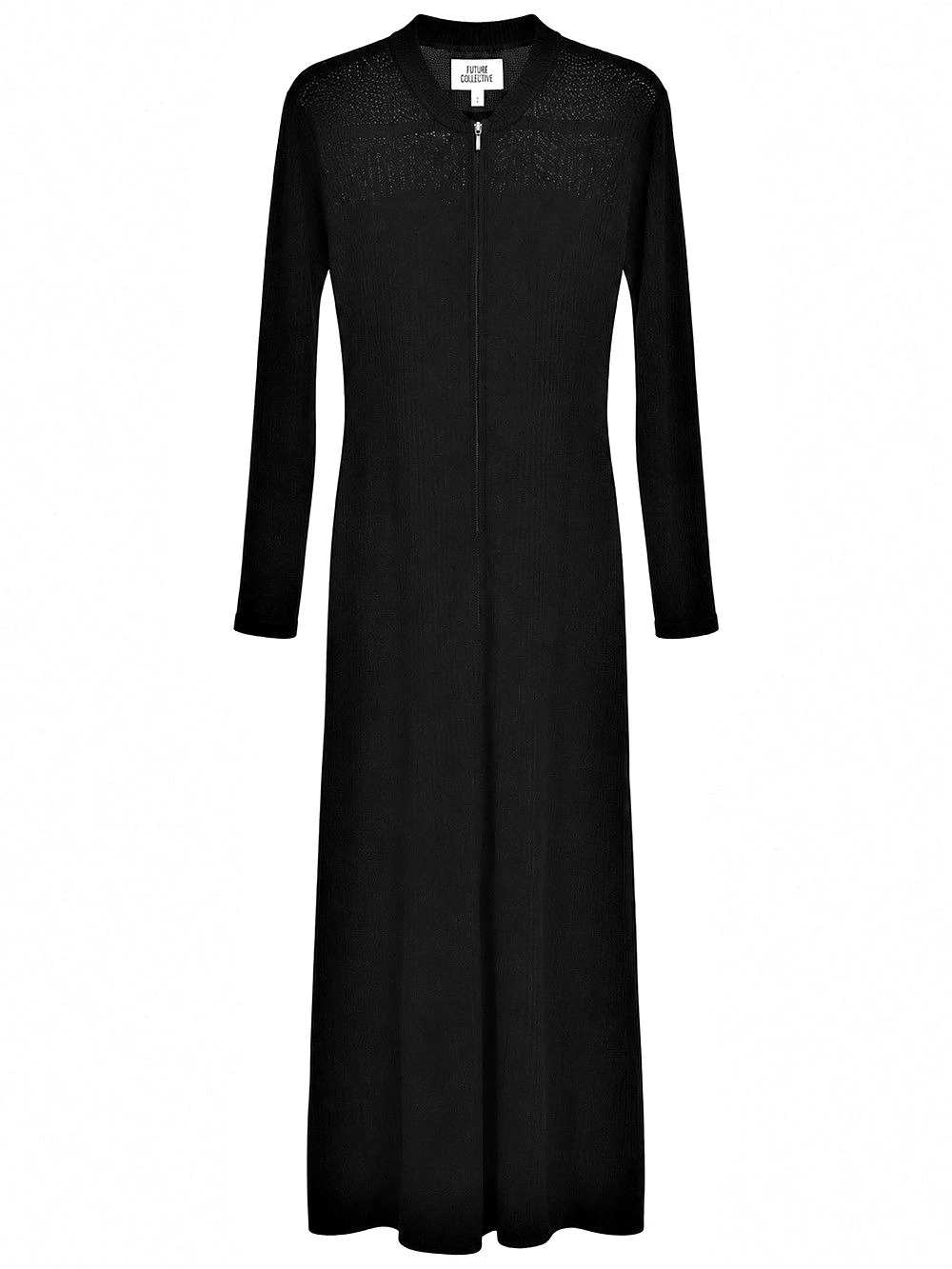 Future Collective Long-Sleeve Zipper-Front Sweater Maxi Dress Black Medium